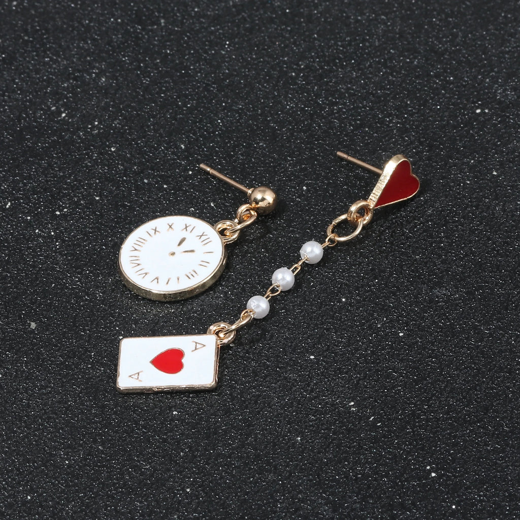 Alice In Wonderland Playing Card Earrings Women Funny Clock Poker Card Drop Earrings Hearts And Spades Playing Cards Earrings