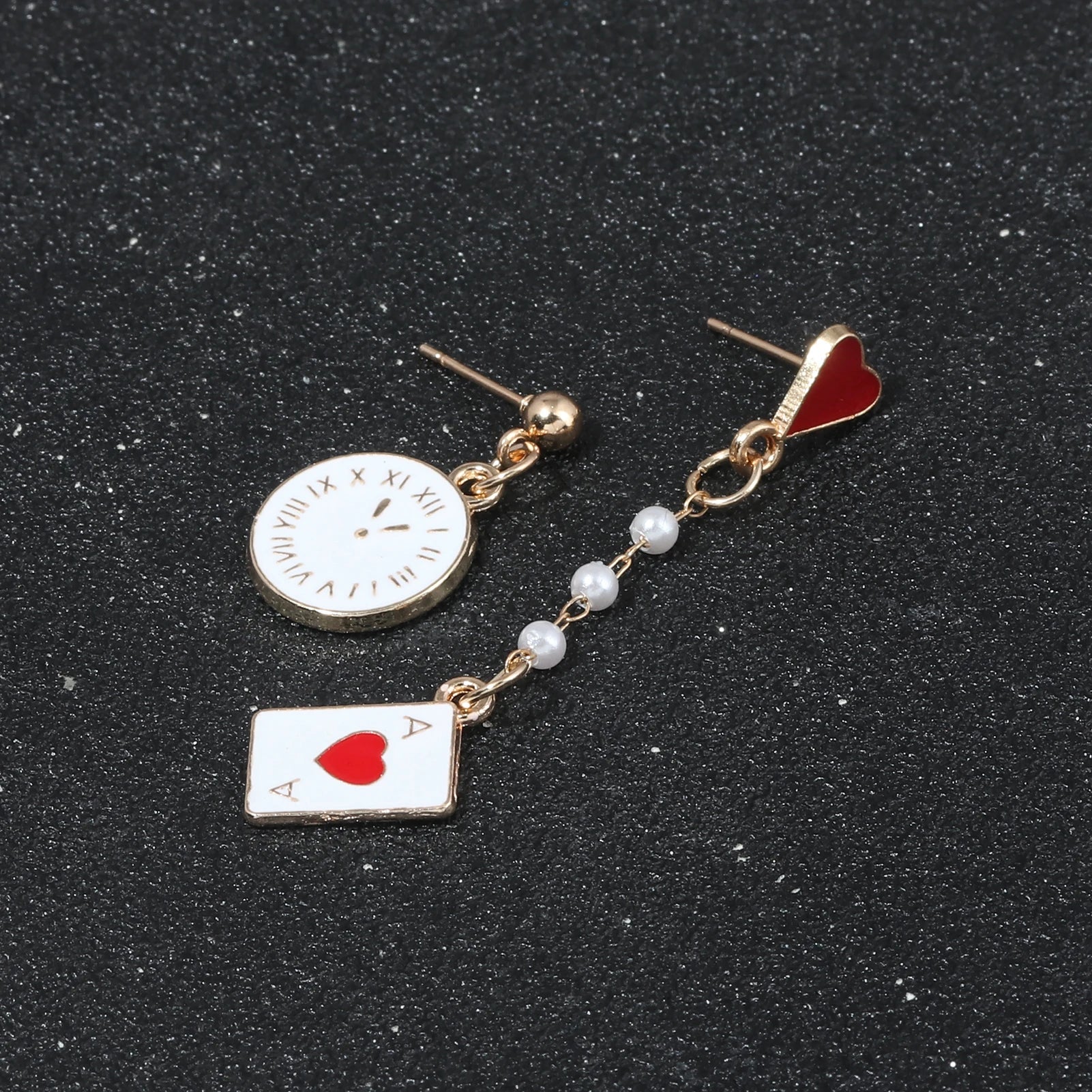 Alice In Wonderland Playing Card Earrings Women Funny Clock Poker Card Drop Earrings Hearts And Spades Playing Cards Earrings