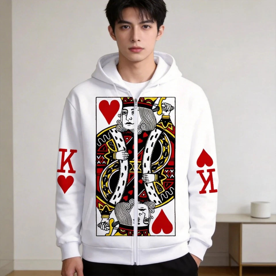 Playing Cards Poker 3D Print Zip Up Women/Men Hoodie Sweatshirts Streetwear Hip Hop King Queen Cosplay Zipper Hooded Jacket