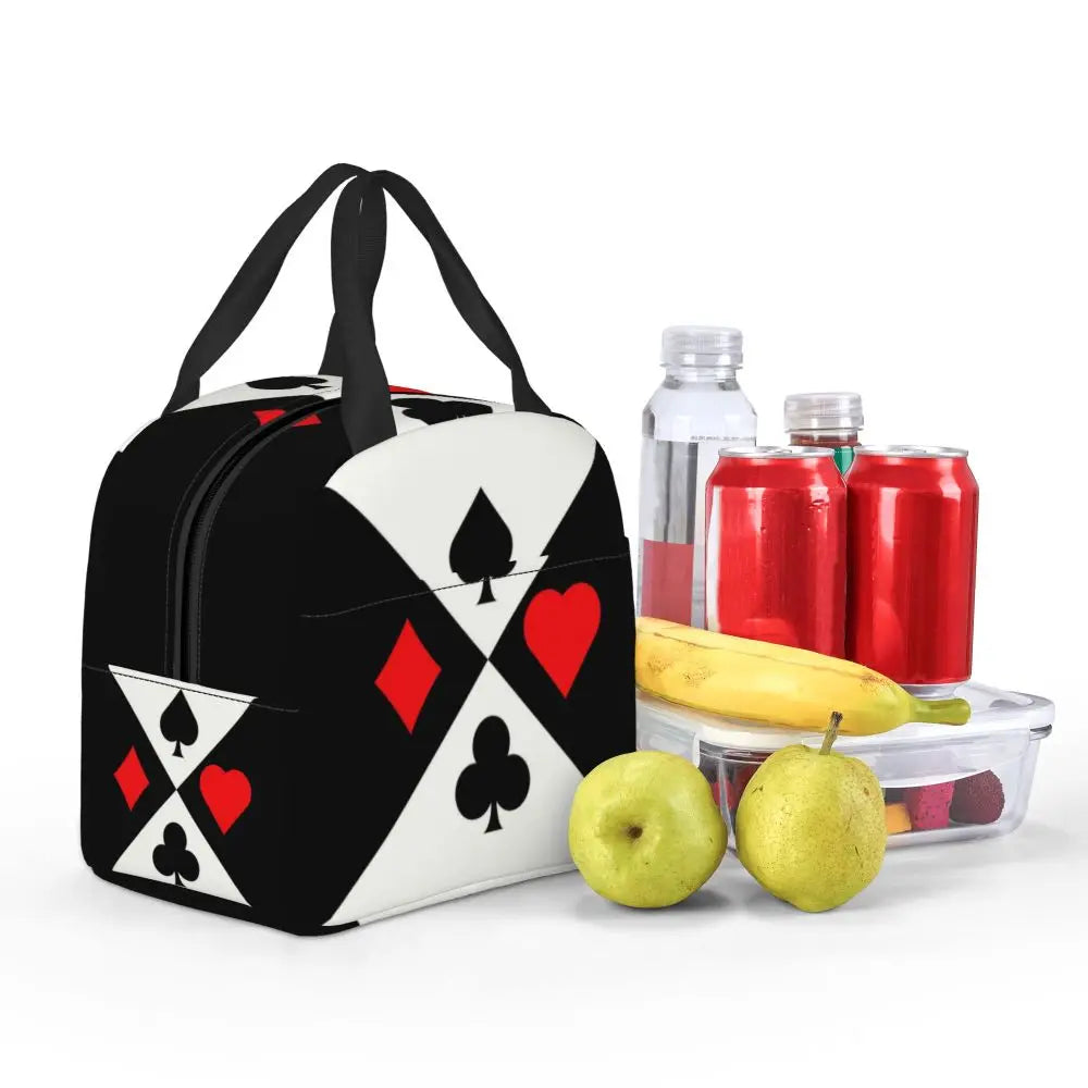 Poker Four Suits Portable Lunch Box Étanche Card Game Players Cooler Thermal Food Insulated Lunch Bag School Children Student