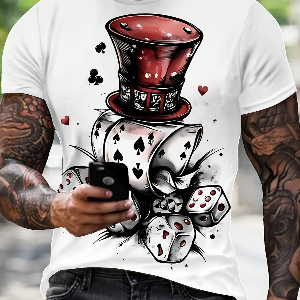 Men's 3D Printed Poker Dice Pattern Tee Casual Fashion Summer Short Sleeve Hip Hop Streetwear T Shirts