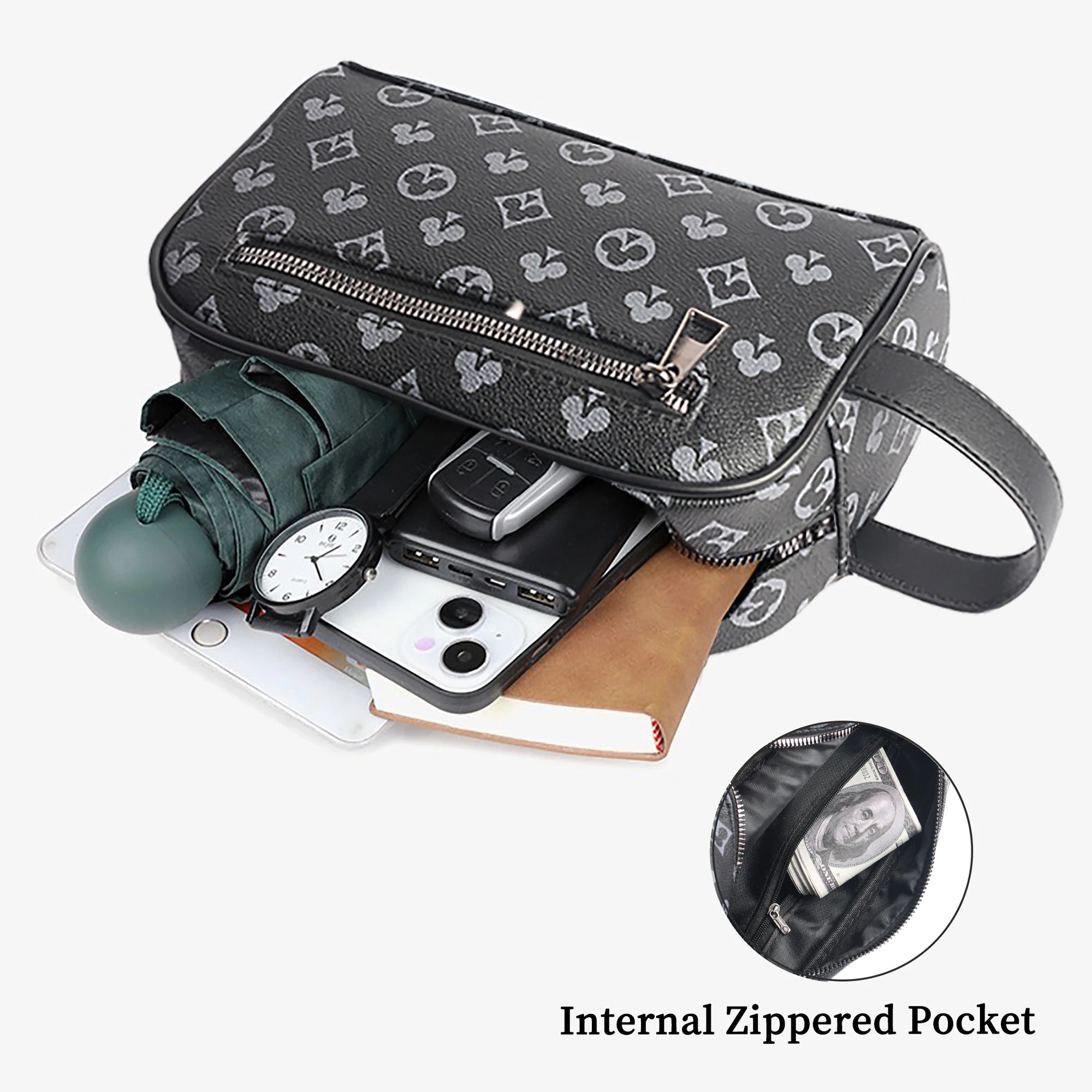 Homme'S Stylish Noir Synthetic Pochette Sac avec Card Slots - Perfect pour Keys, Phone, Tablet, et Cards