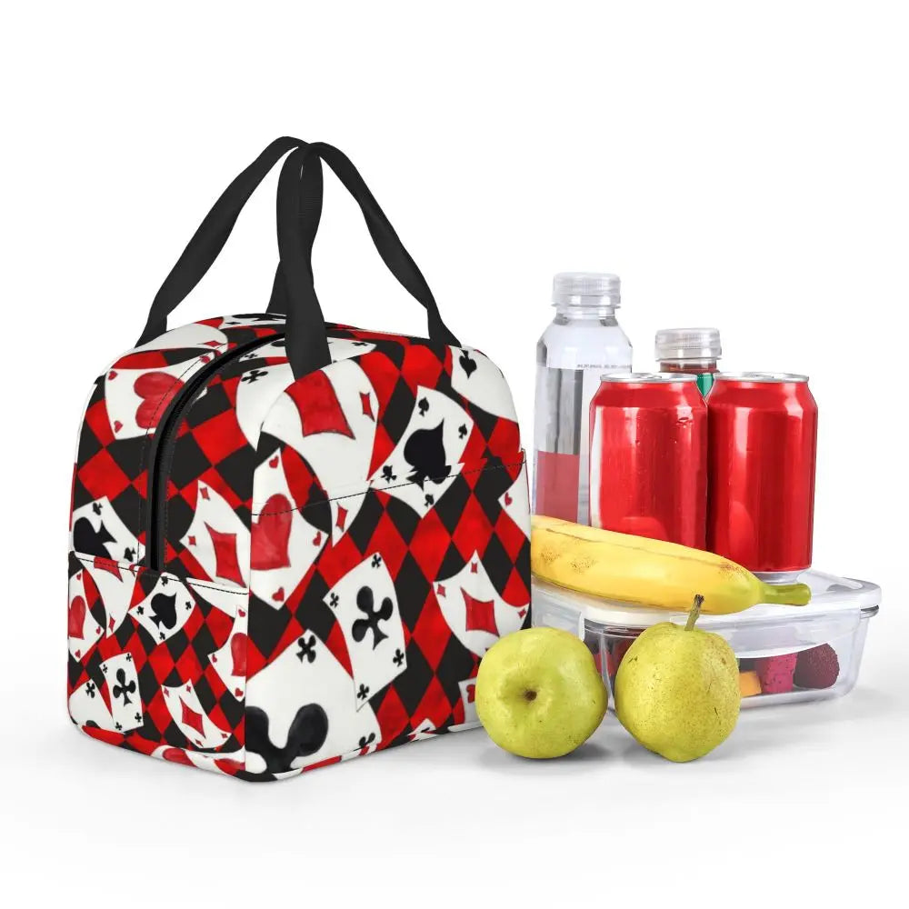 Poker Four Suits Portable Lunch Box Étanche Card Game Players Cooler Thermal Food Insulated Lunch Bag School Children Student