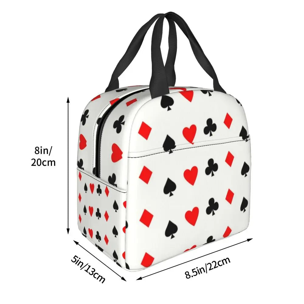Poker Four Suits Portable Lunch Box Étanche Card Game Players Cooler Thermal Food Insulated Lunch Bag School Children Student
