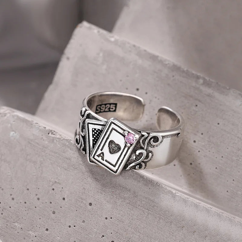 New Arrival Vintage Poker Design Thai Silver Female Party Ring Wholesale Jewelry For Women Valentine's Day Gifts No Fade