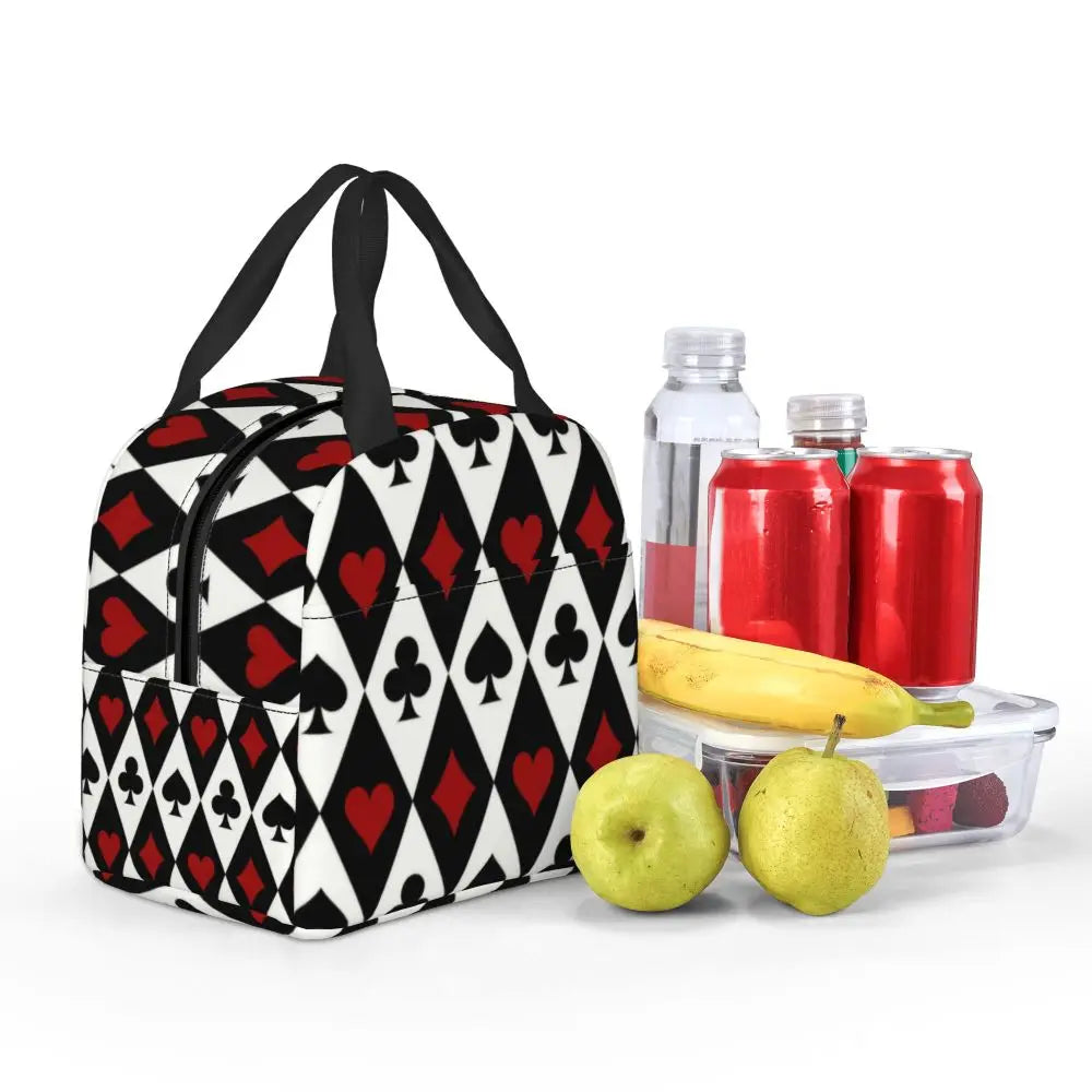 Poker Four Suits Portable Lunch Box Étanche Card Game Players Cooler Thermal Food Insulated Lunch Bag School Children Student