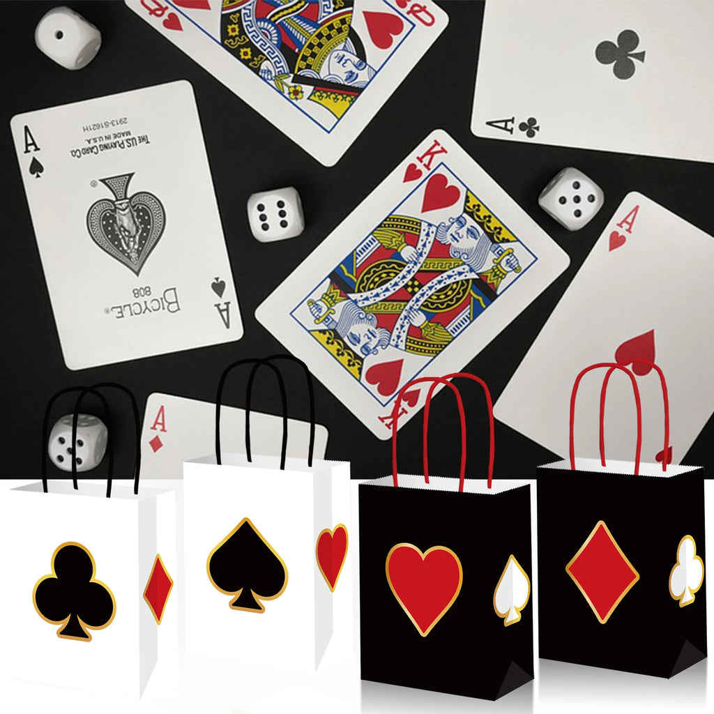 6/12/24/32pcs Casino Theme Favor Sacs avec Hand-Held Las Vegas Fête Candy Cadeau Sacs Casino Poker Fête Accessoires 6.3×3.15×8.27in