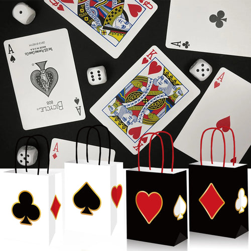 6/12/24/32pcs Casino Theme Favor Sacs avec Hand-Held Las Vegas Fête Candy Cadeau Sacs Casino Poker Fête 6.3×3.15×8.27in