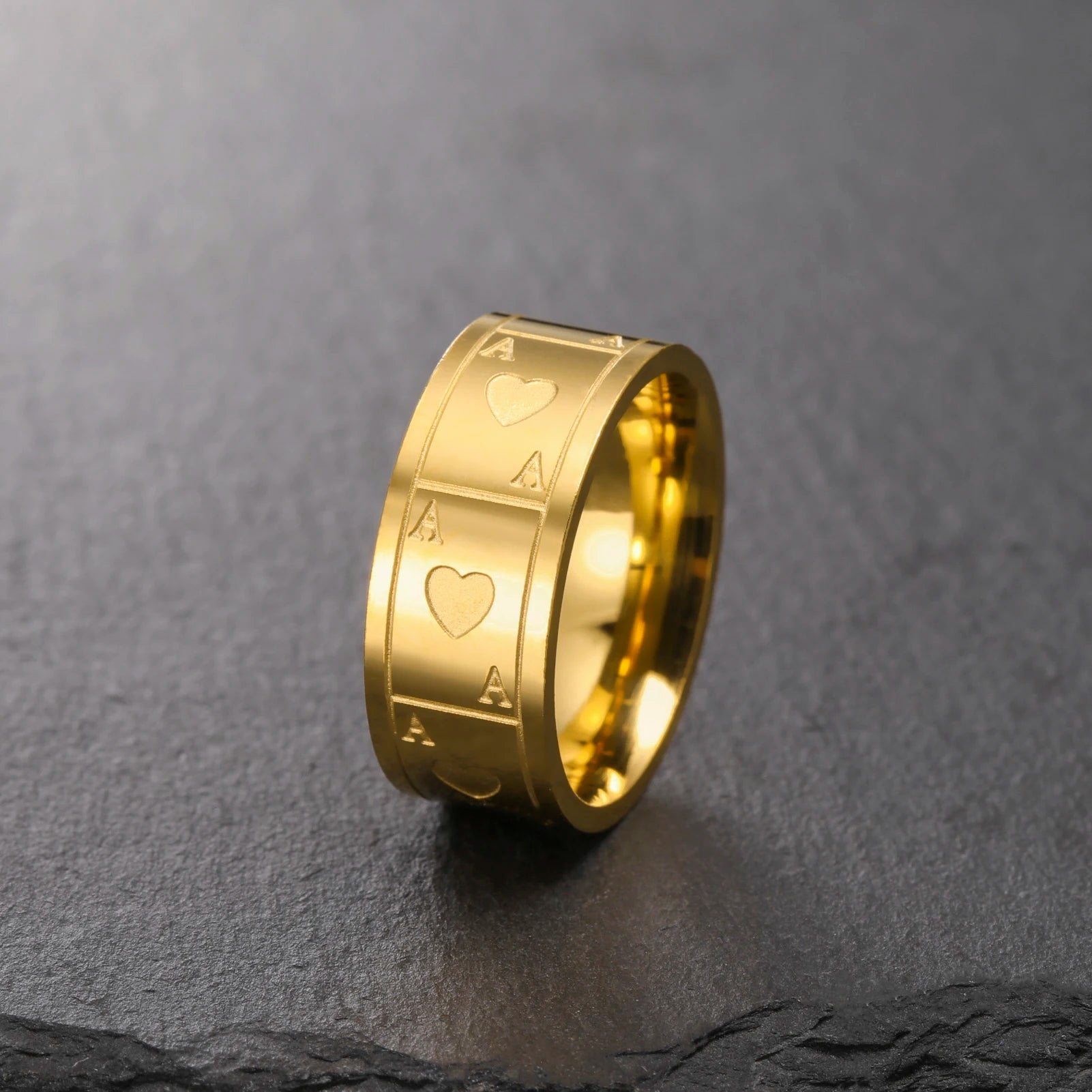 Cazador Gold Color Poker Card Ace of Hearts Men Ring Stainless Steel Finger Rings for Women Jewelry 2026 Lucky Gifts New
