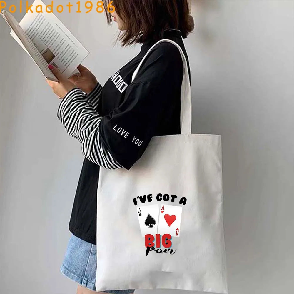 Funny Poker Cartes à Jouer Cute King Queen Jack of Cœur Crowned Toile Tote Sac Pouch Shopper Shoulder Shopping Cotton Sac à Mains