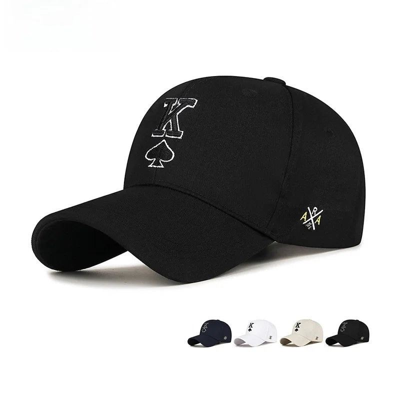Spring Autumn New Style Embroidered Poker Black K Letter Baseball Cap Outdoor Sunshade UV Protection Baseball Hats Cross-Border
