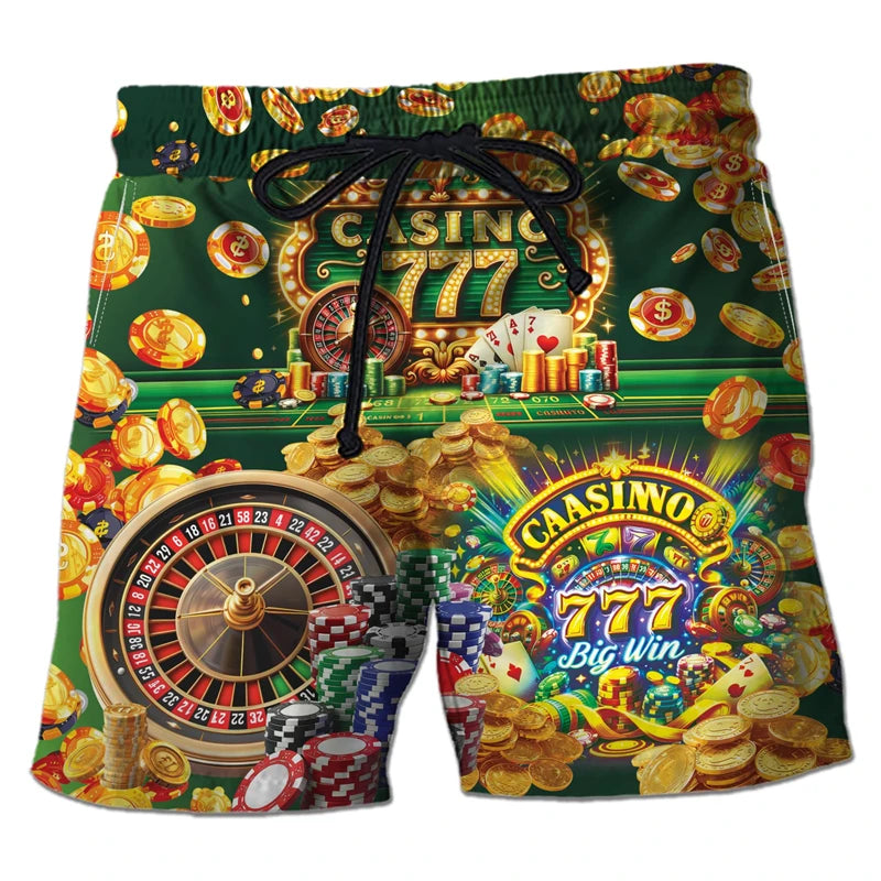 Casino Club 3D Printed Boardshorts Fashion Poker Short Pants For Men Clothes Playing Poker Beach Shorts Cards Trunks Bermudas