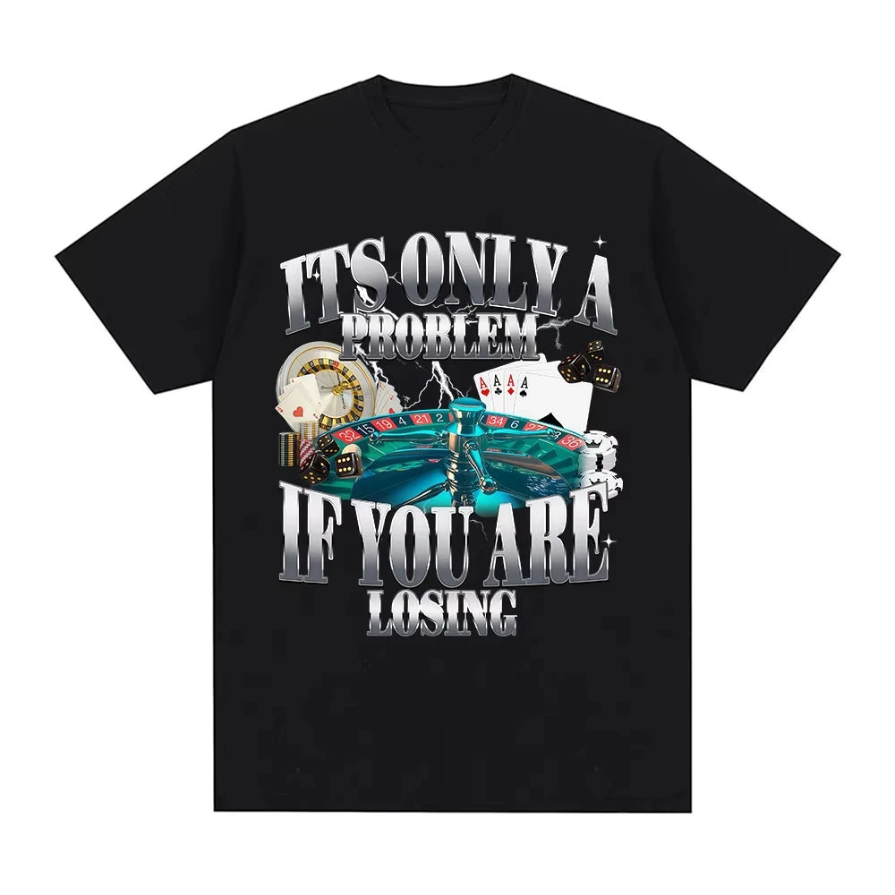 Casino Quote Graphic T Shirt for Men 100% Cotton Poker Roulette Dice Print Vintage Hip Hop Short Sleeve Black 2026 New