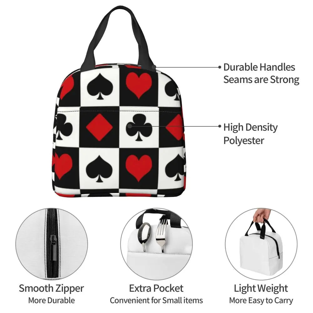 Poker Four Suits Portable Lunch Box Étanche Card Game Players Cooler Thermal Food Insulated Lunch Bag School Children Student