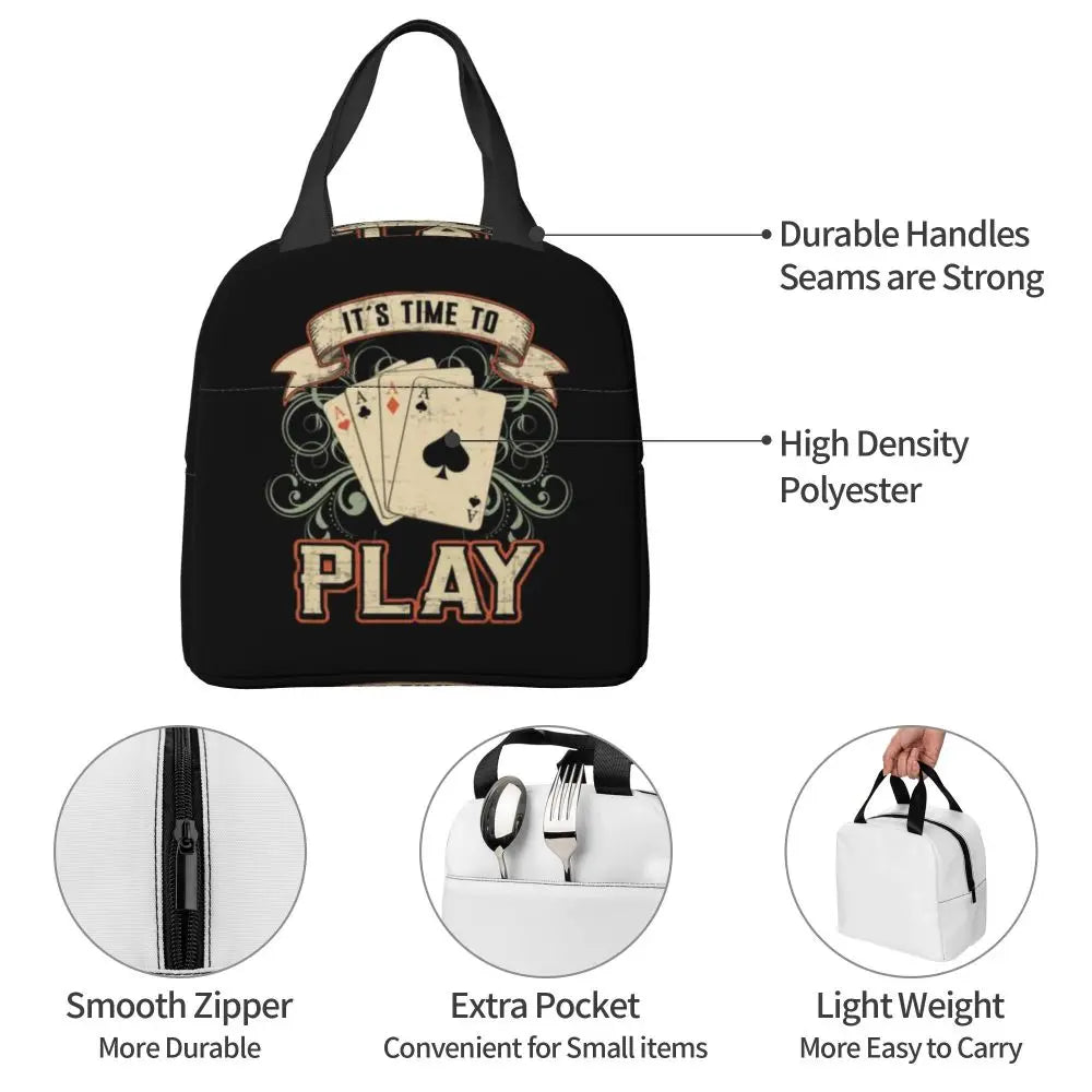 Poker Four Suits Portable Lunch Box Étanche Card Game Players Cooler Thermal Food Insulated Lunch Bag School Children Student