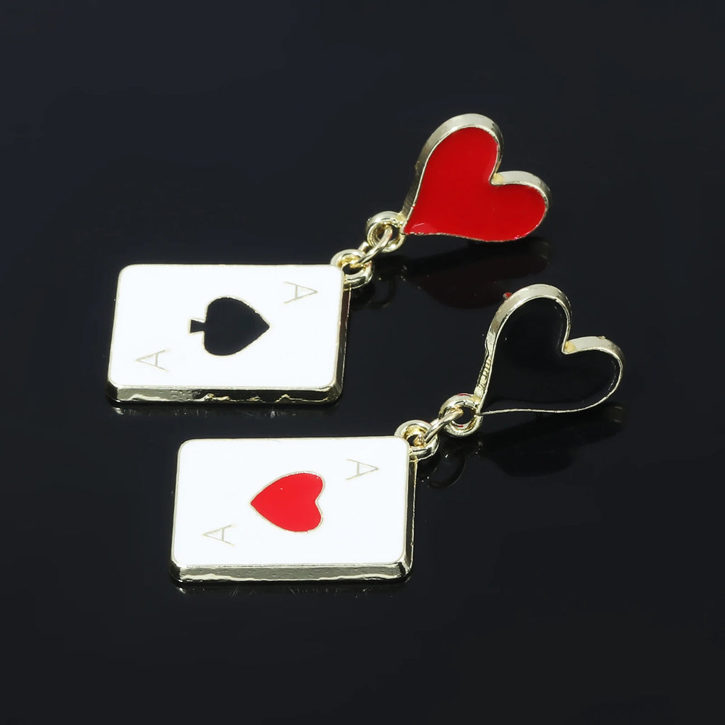 Alice In Wonderland Playing Card Earrings Women Funny Clock Poker Card Drop Earrings Hearts And Spades Playing Cards Earrings