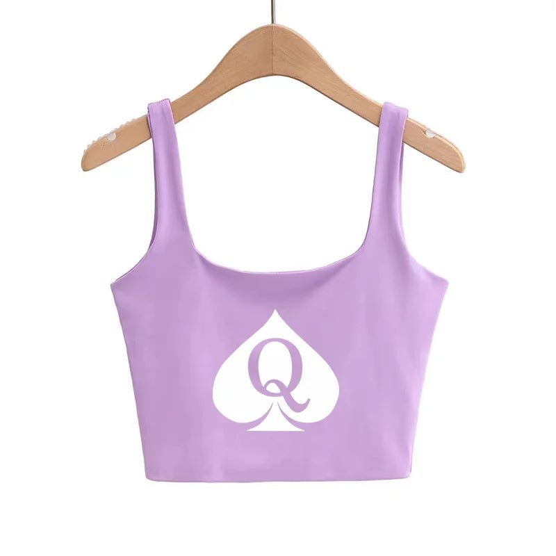 Queen of Spades Crop Tops Cute Slim Top Camis Sleeveless Hot Clothing for Women Double Ladies Good Quality Female Tops White Top
