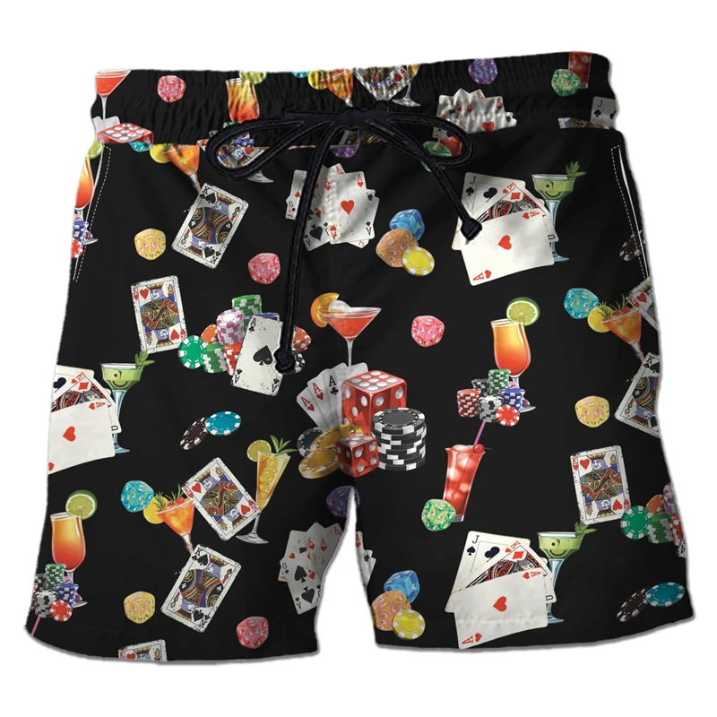 Casino Club 3D Printed Boardshorts Fashion Poker Short Pants For Men Clothes Playing Poker Beach Shorts Cards Trunks Bermudas