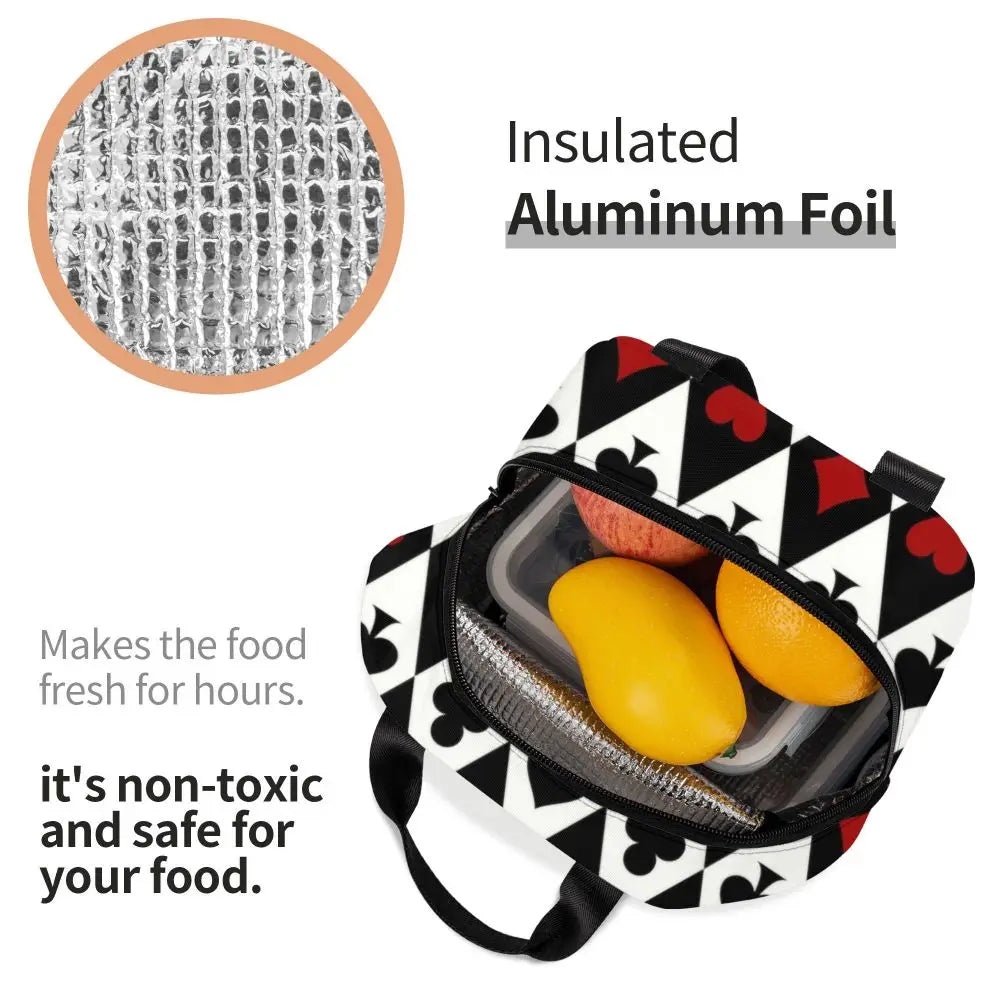 Poker Four Suits Portable Lunch Box Étanche Card Game Players Cooler Thermal Food Insulated Lunch Bag School Children Student