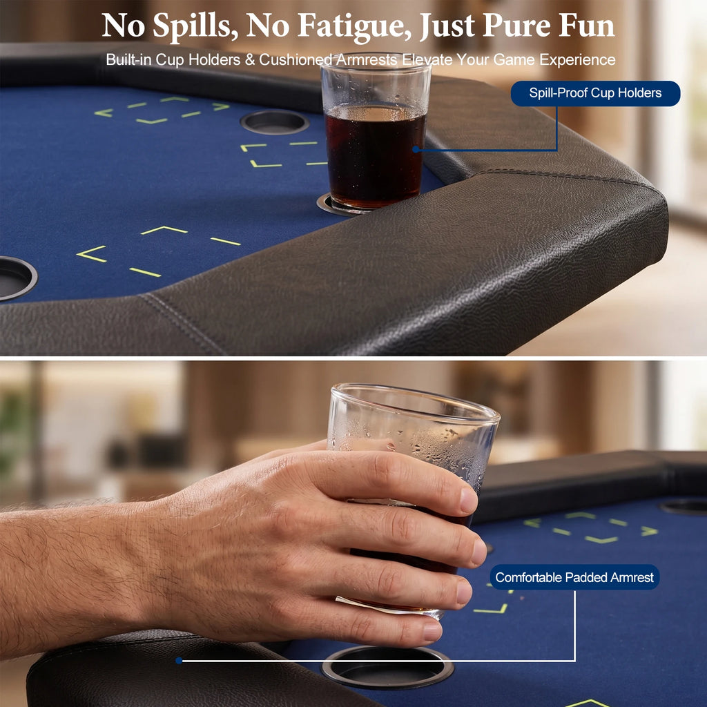 HLC 122 cm octagonal poker table, accommodating 8 people, ideal for the home games room
