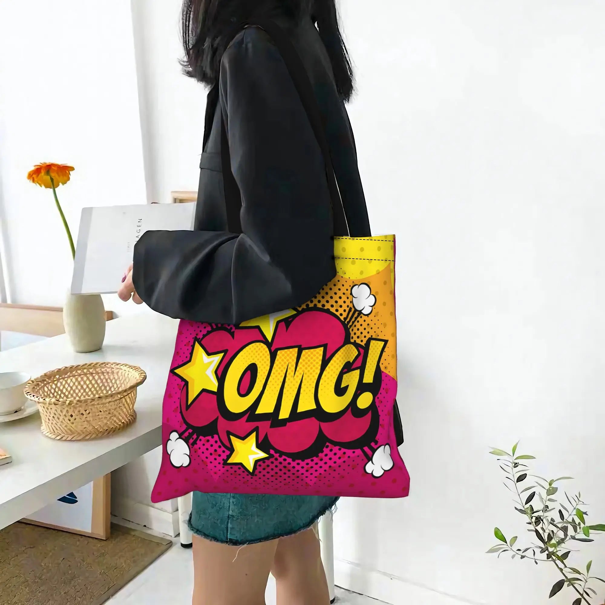 Fashionable Tote Bag - Grand Format Cartes à Jouer Style Toile Sac Foldable Chic Cadeaux
