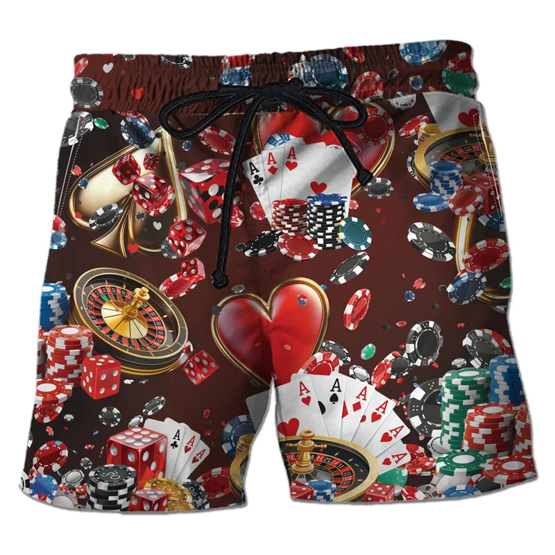 Casino Club 3D Printed Boardshorts Fashion Poker Short Pants For Men Clothes Playing Poker Beach Shorts Cards Trunks Bermudas