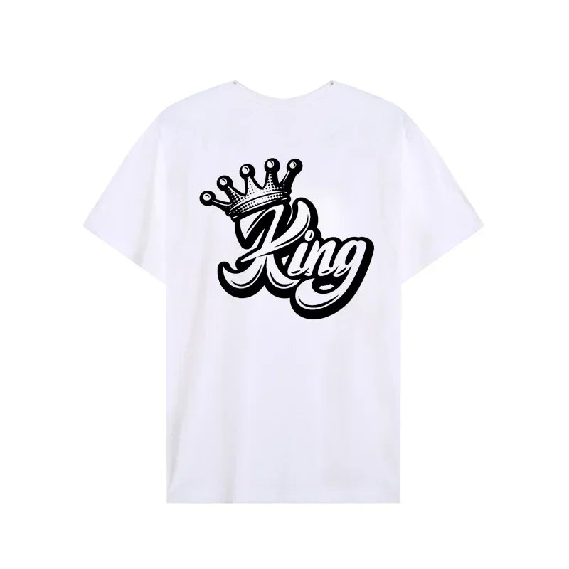 King Queen Crown Print Lover Couples Tee Shirt Harajuku Women T-shirt Crown Couple Matching Tshirt Clothes Summer Women Tops