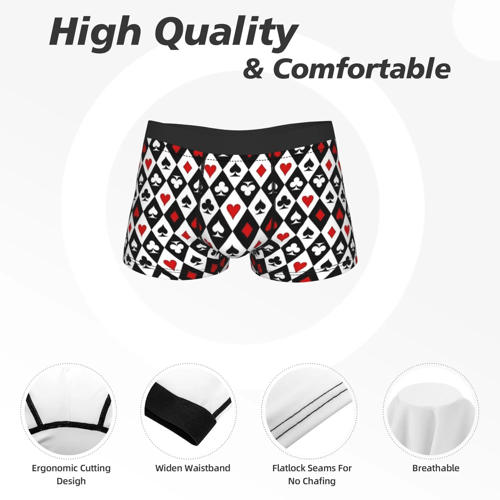 Playing cards suit symbols Underwear  Elastic Underpants Custom DIY Boxer Brief For Men 3D Pouch Plus Size Boxershorts