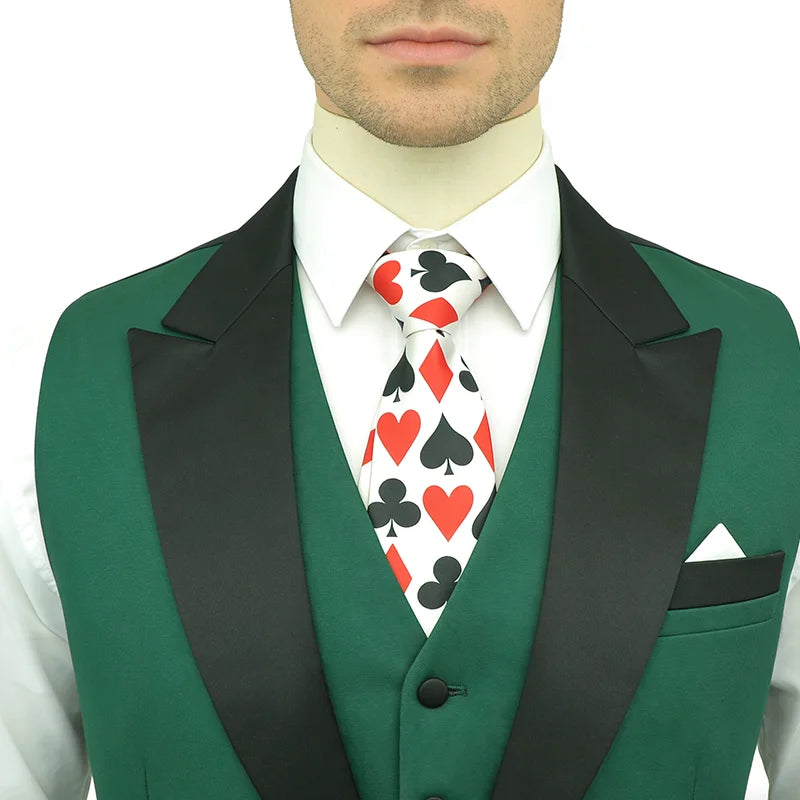 Hommes Cravates Cravate Formal Dress Cadeau Mariage Shirts Cravat Cravate Pour Homme Funny 4 inch width playing card/poker white Noir Fête