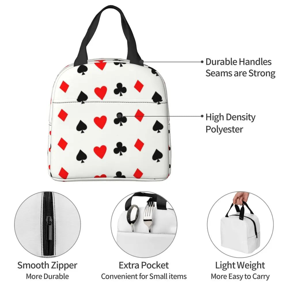 Poker Four Suits Portable Lunch Box Étanche Card Game Players Cooler Thermal Food Insulated Lunch Bag School Children Student