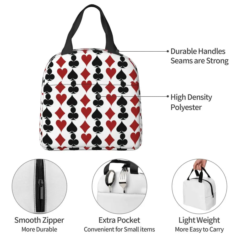 Poker Four Suits Portable Lunch Box Étanche Card Game Players Cooler Thermal Food Insulated Lunch Bag School Children Student