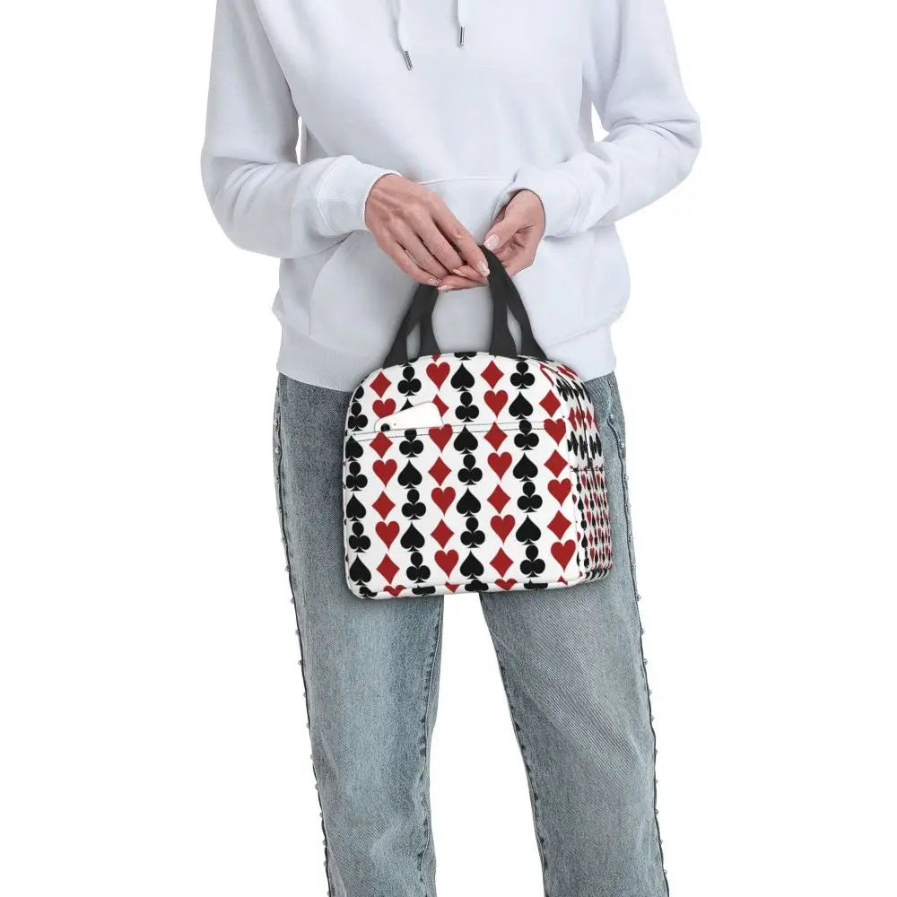 Poker Four Suits Portable Lunch Box Étanche Card Game Players Cooler Thermal Food Insulated Lunch Bag School Children Student