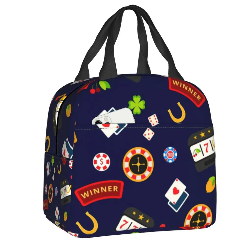 Poker Four Suits Portable Lunch Box Étanche Card Game Players Cooler Thermal Food Insulated Lunch Bag School Children Student