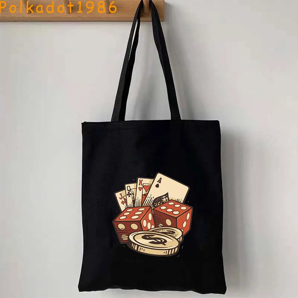 Funny Poker Cartes à Jouer Cute King Queen Jack of Cœur Crowned Toile Tote Sac Pouch Shopper Shoulder Shopping Cotton Sac à Mains