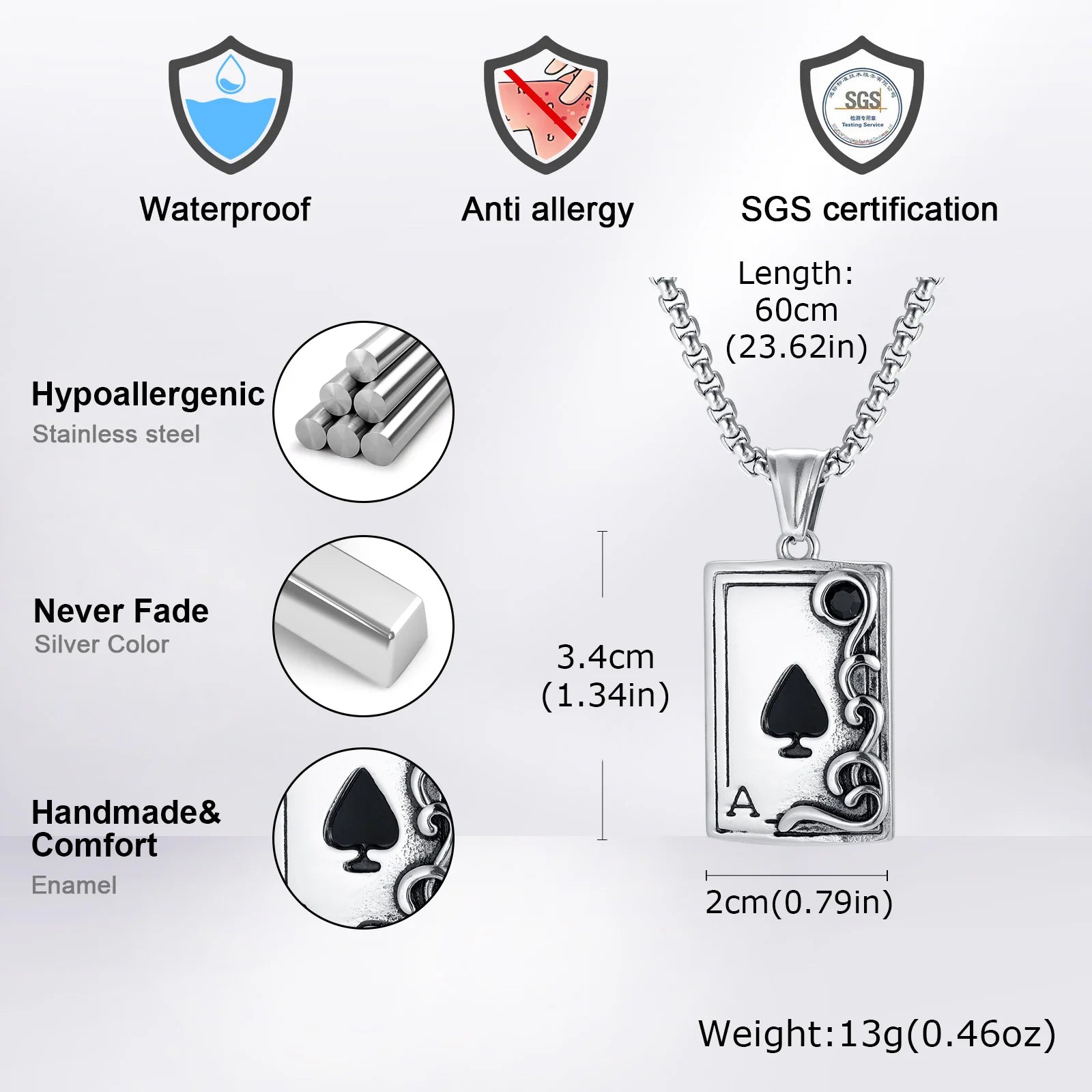 Retro Stainless Steel Poker Spades 'A' Pendant Necklace For Women Men Fashion Jewelry Classic Party Gaming Theme