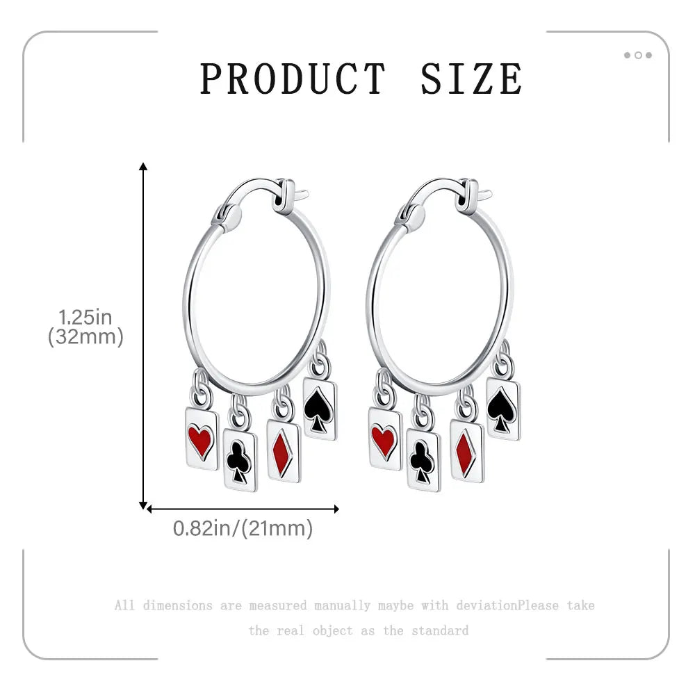 New 925 Sterling Silver Poker Suit Hoop Earrings Hypoallergenic Earrings Casual Outfit Party Earrings Jewelry Gift For Women