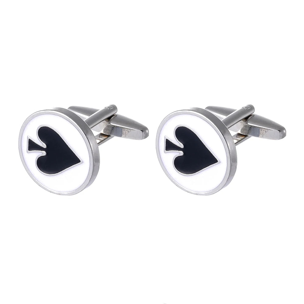 Classic Poker Spade Heart Diamond Club Design Mens Cufflinks Playing Card Chip Pattern Sleeve Button