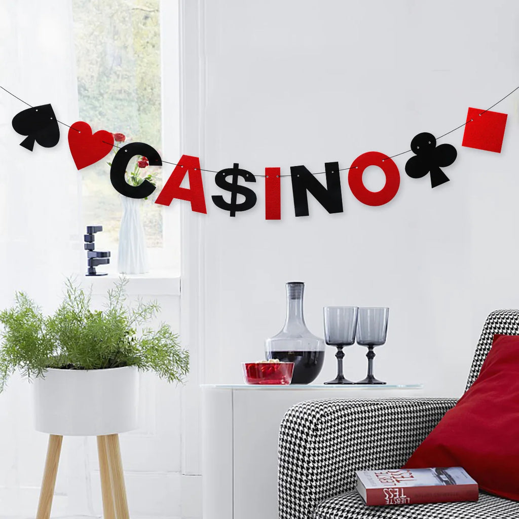 Casino Poker Anniversaire Theme Fête Décorations Casino Happy Anniversaire Bannière Poker Guirlande pour Casino Nuit Poker Events Accessoires