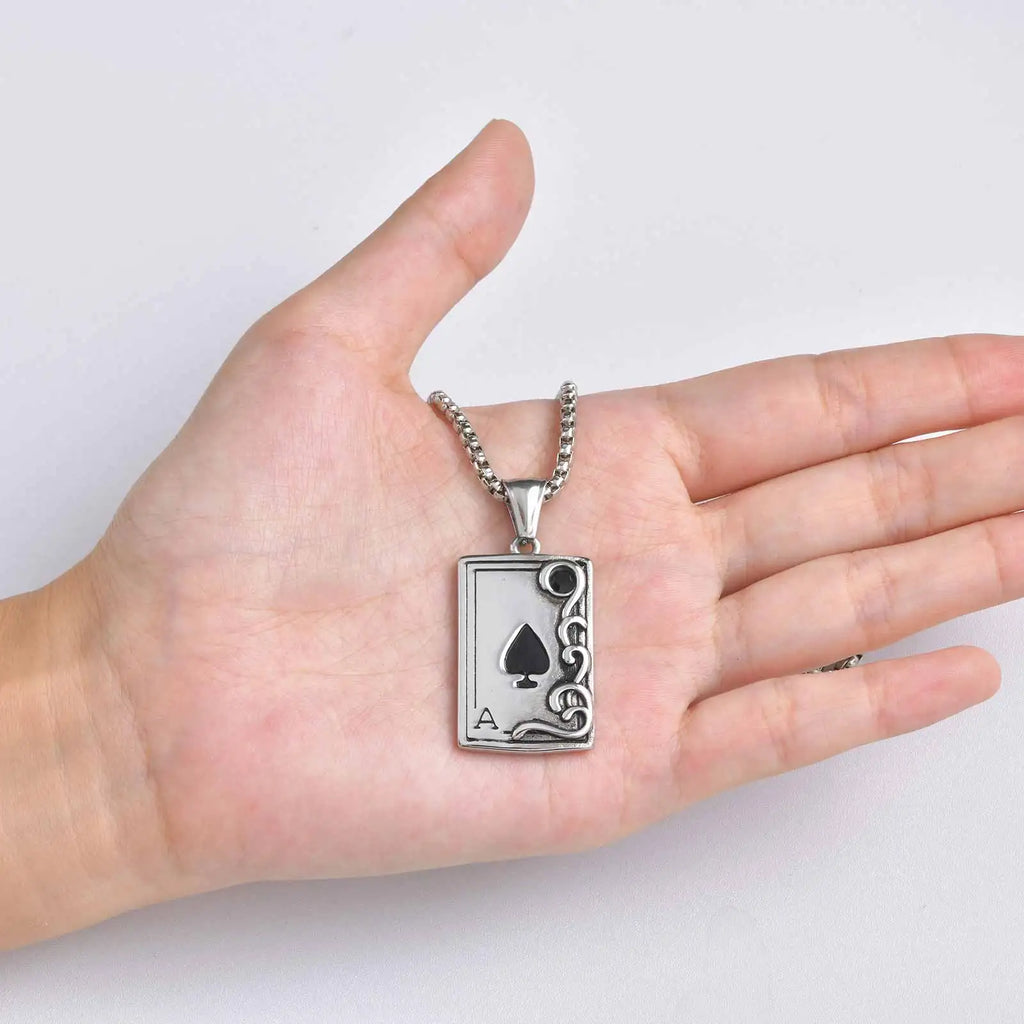 Retro Stainless Steel Poker Spades 'A' Pendant Necklace For Women Men Fashion Jewelry Classic Party Gaming Theme