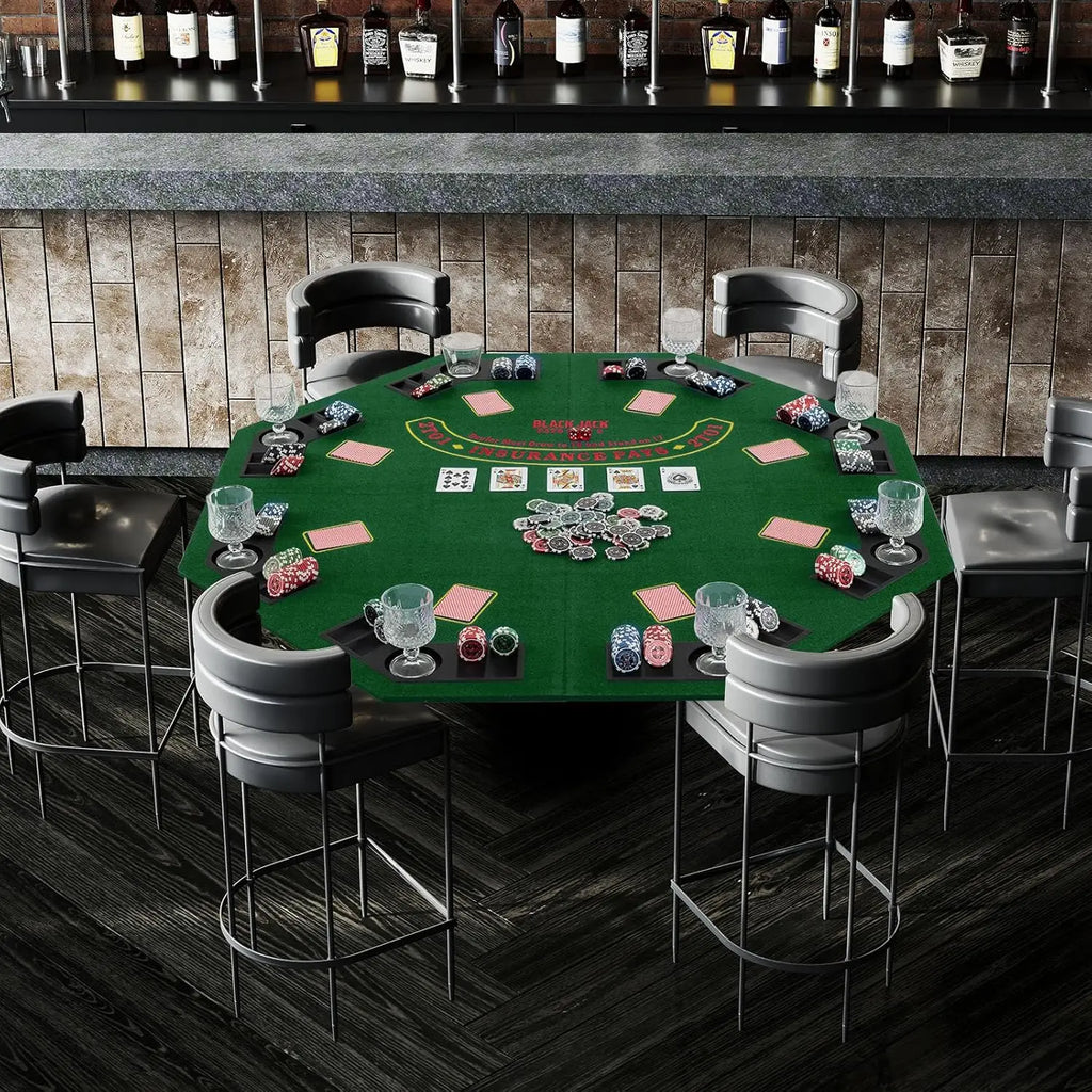 Poker Mat, Texas Holdem, Foldable Poker Table Cover pour 8 Players avec Cup Holders, Poker Rug avec Carry Bag, Green