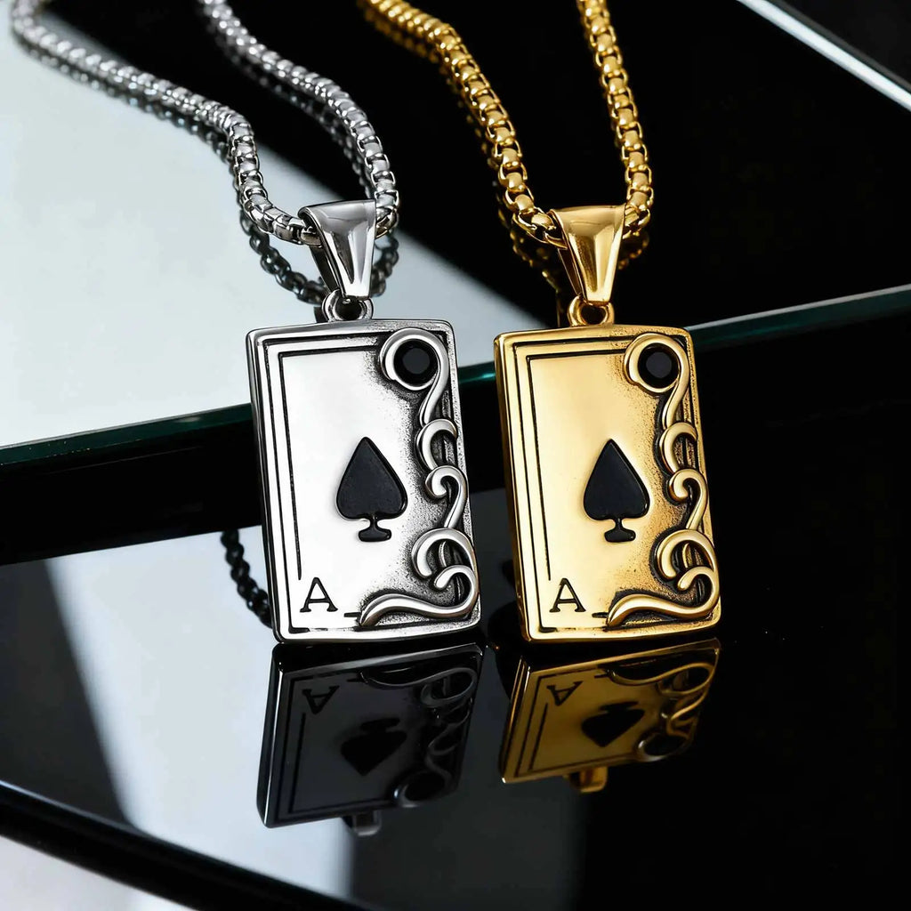 Retro Stainless Steel Poker Spades 'A' Pendant Necklace For Women Men Fashion Jewelry Classic Party Gaming Theme