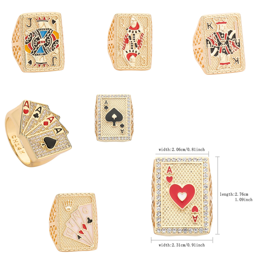 14K gold-plated men's playing card ring, available in various styles, a perfect Christmas and New Year's gift for men.