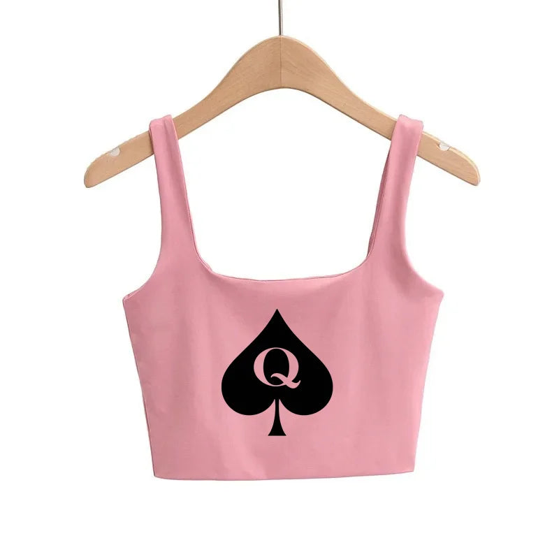 Reine de piques Crop Tops mignon Slim Top Camis Sleeveless Hot Clothing pour femme Double femme bon Quality Female Tops blanc Top