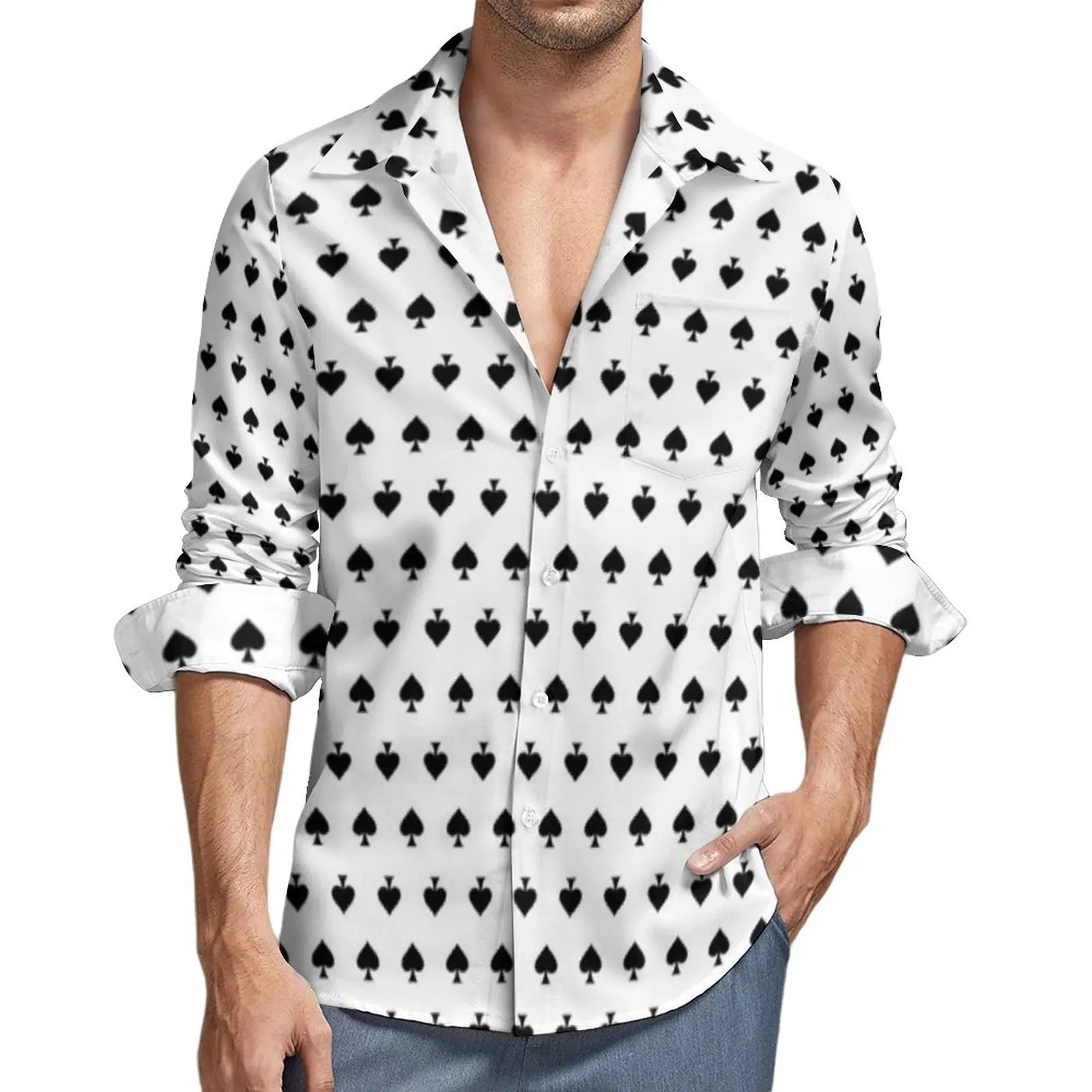 Poker Symbols Casual Shirts Male Playing Card Suits Shirt Long Sleeve Trending Funny Blouses Spring Graphic Clothing Plus Size