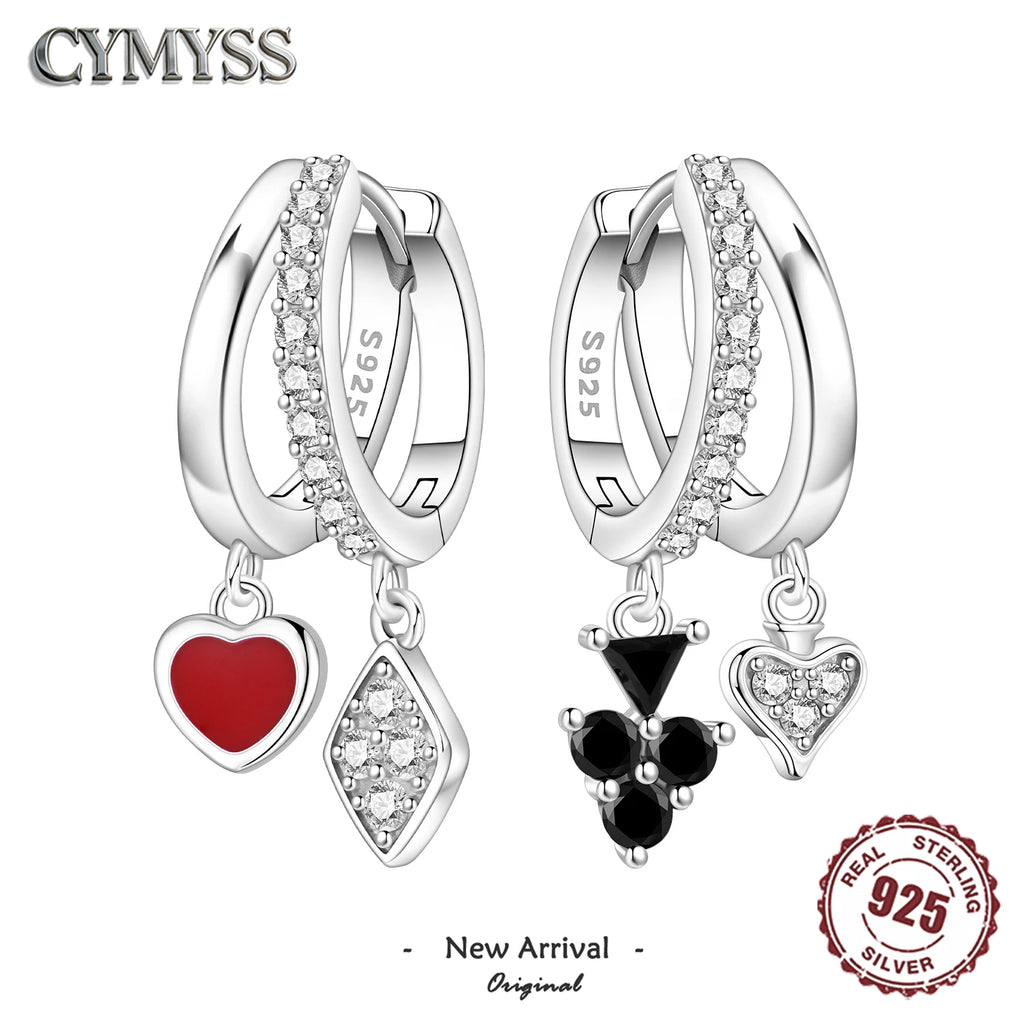 Hot Sale 925 Sterling Silver Hoop Earrings, Creative Playing Card Design High Quality Fashion Party Daily Women Jewelry Gifts