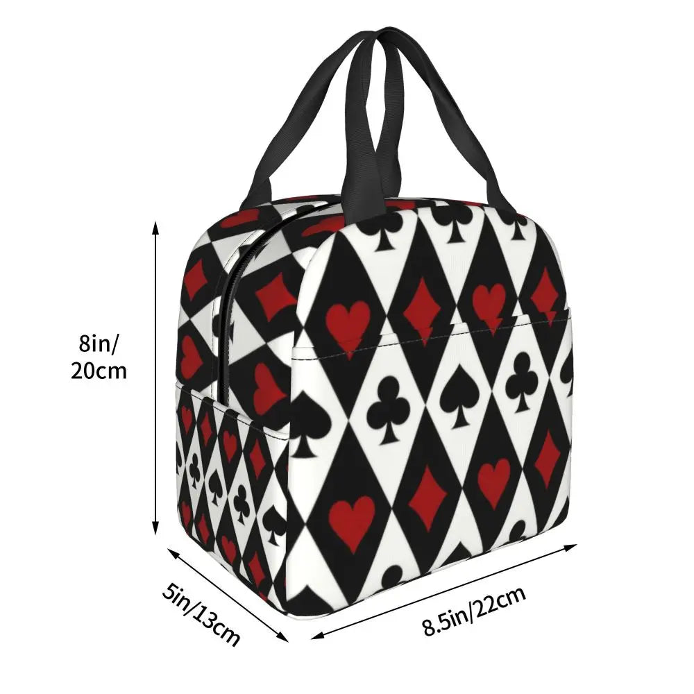 Poker Four Suits Portable Lunch Box Étanche Card Game Players Cooler Thermal Food Insulated Lunch Bag School Children Student