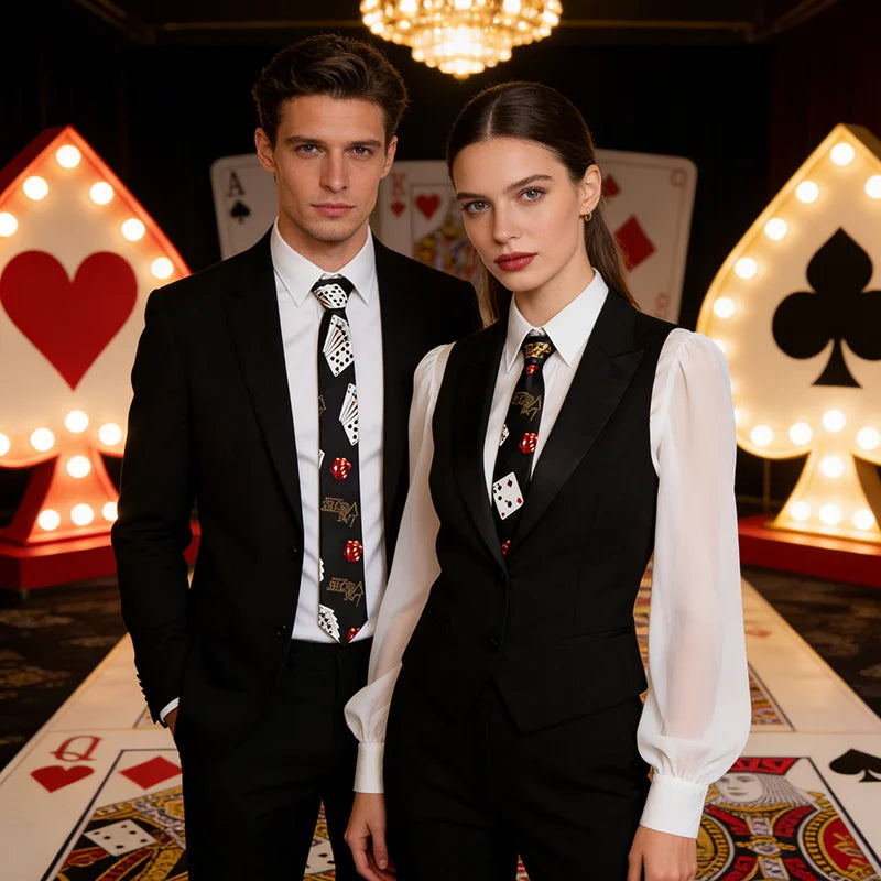 Mode 8 Style Poker Casino Theme Cravates Pour Homme Femme 5cm Narrow Skinny Cravates Formal Casual Accessory Pour Mariage Fête Daily