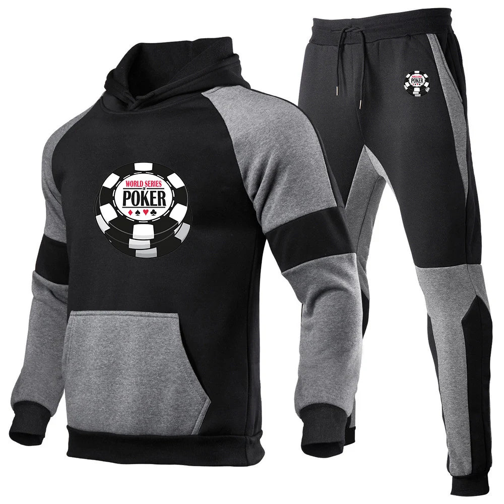 World Series of Poker Logo Print Daily Simple Commute Convenient High End Luxury Hoodies Drawstring Long Pants Suits