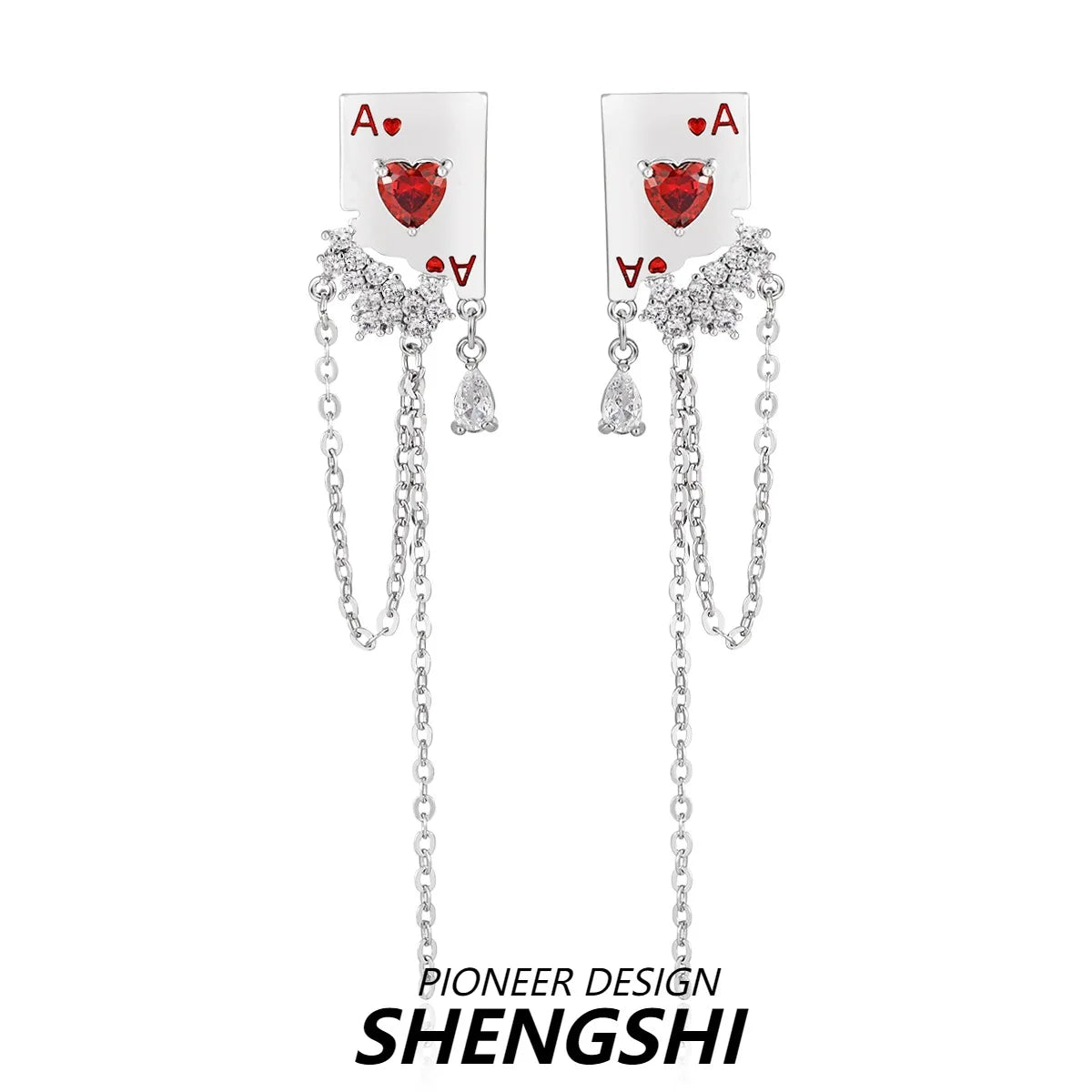 Poker tassels Earrings for Female Red Peach A Pendants Earring Rhinestones Ear Studs Fashion Stud Earrings Girl Jewelry Gift