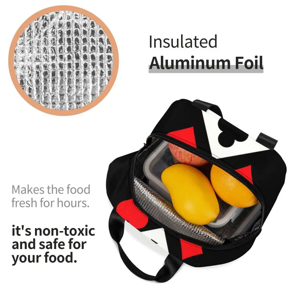 Poker Four Suits Portable Lunch Box Étanche Card Game Players Cooler Thermal Food Insulated Lunch Bag School Children Student